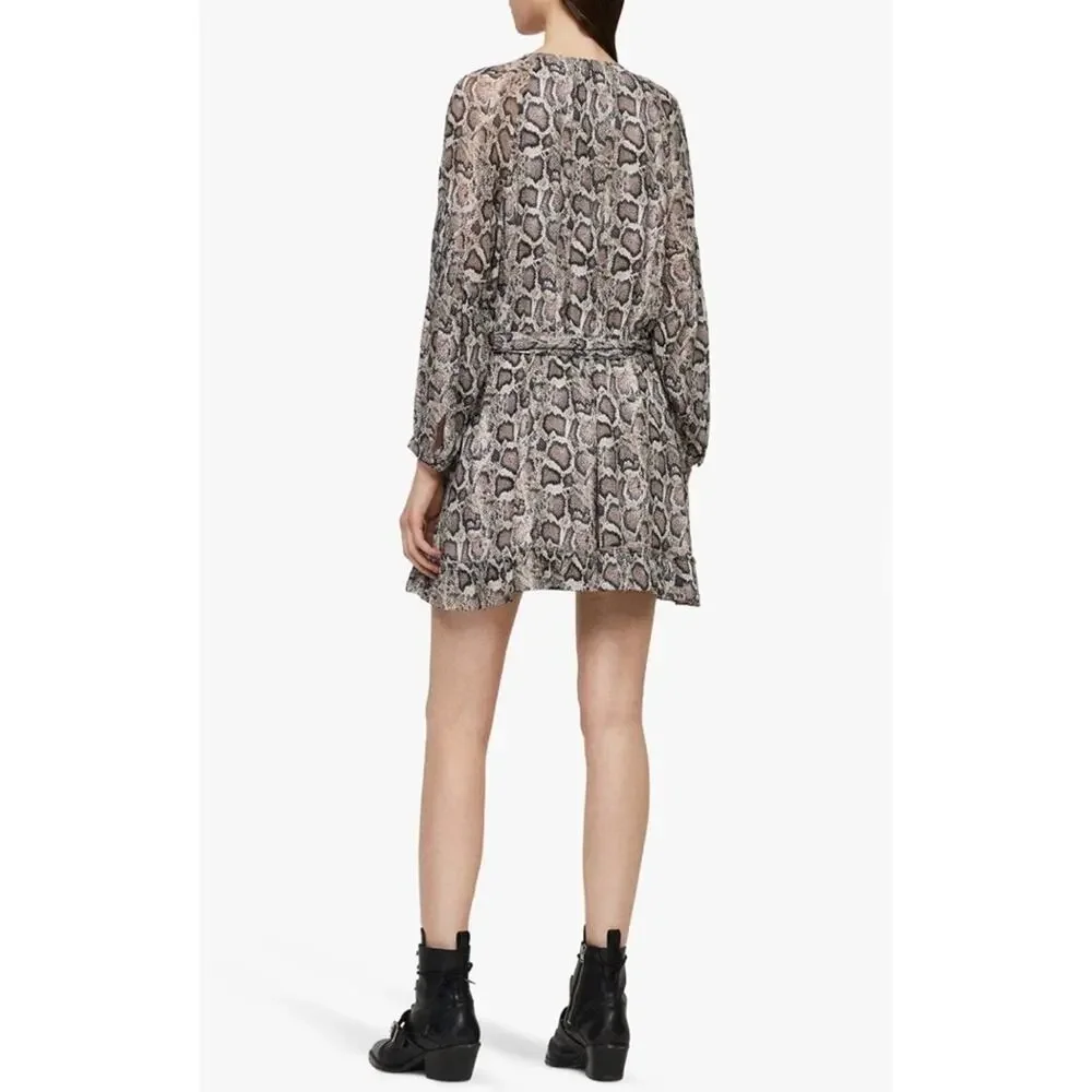 New AllSaints Kaylee Misra Snake Skin Print Playsuit In White Size 6 - Picture 2 of 8